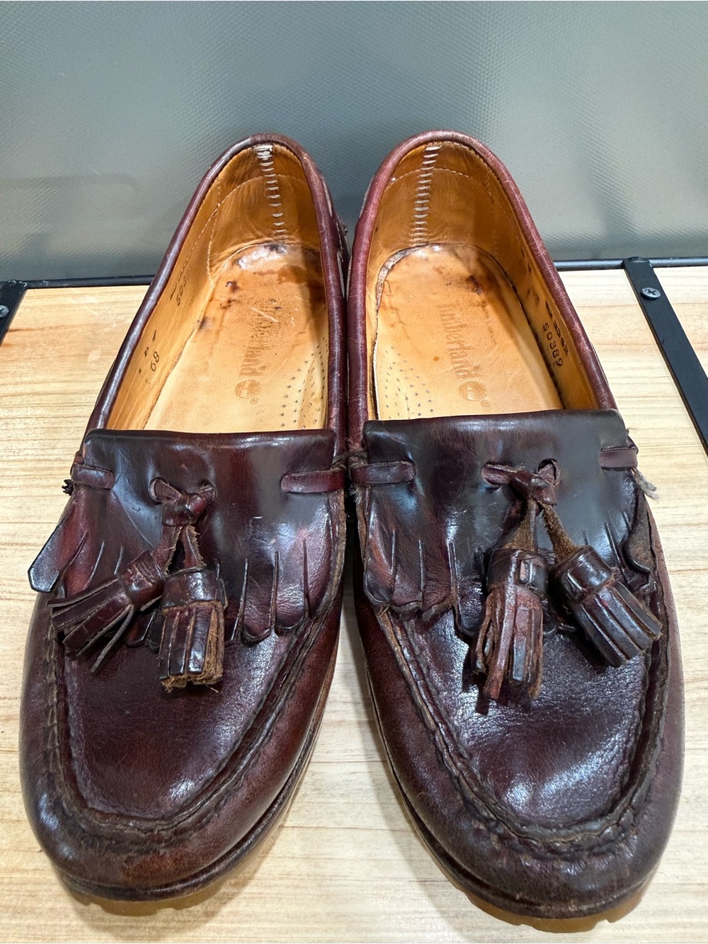 Vintage Timberland Brown Leather Kiltie Tassel Loafers Lug Sole Women’s